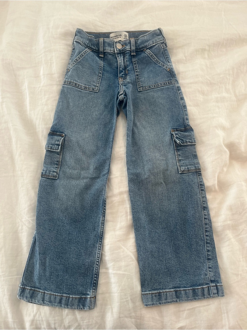 Abercrombie Kids Wide-Leg Cargo Jeans in Light Blue Denim